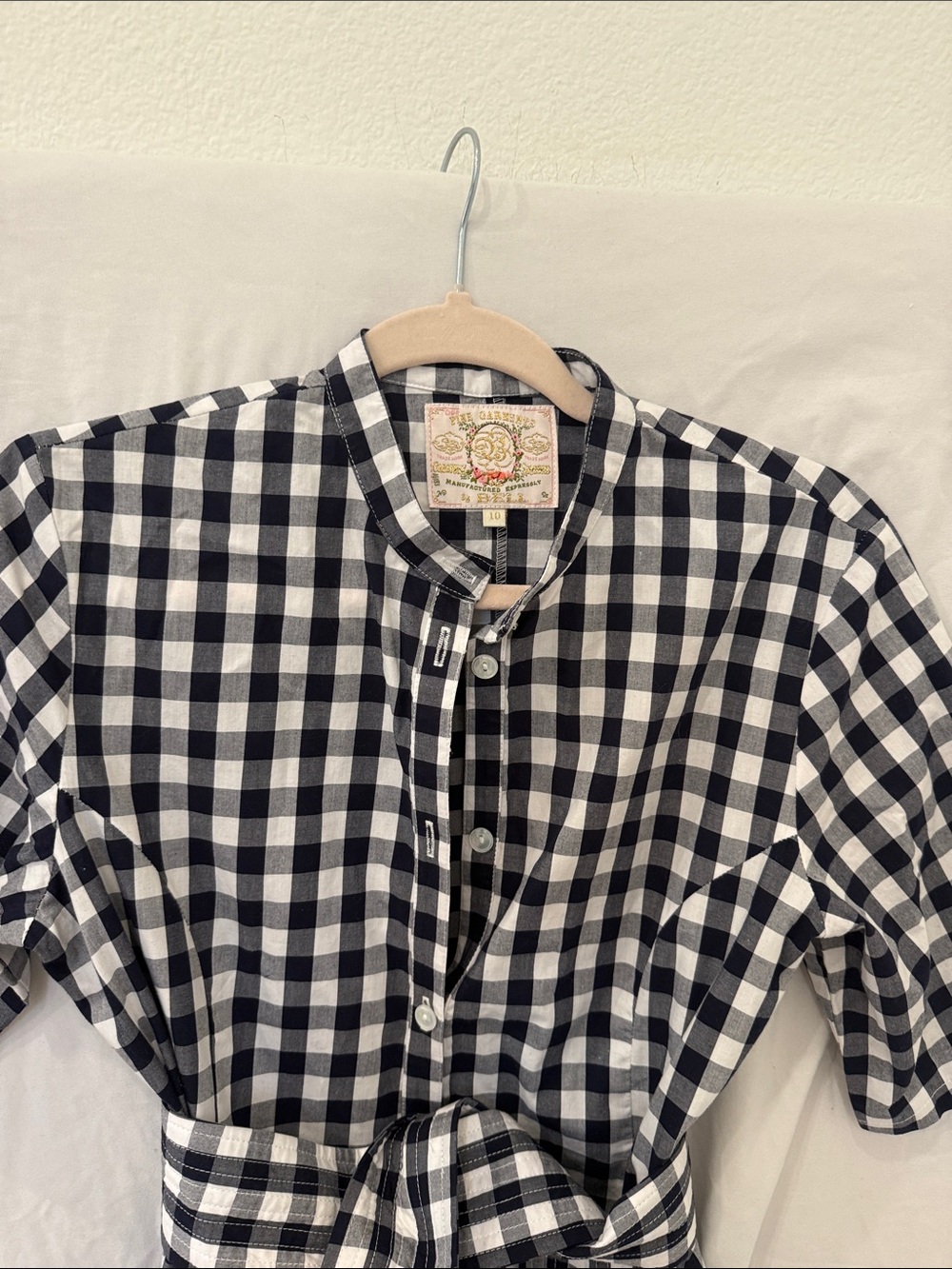 Bell midi dress gingham blue button dress size 10 - Picture 2 of 4